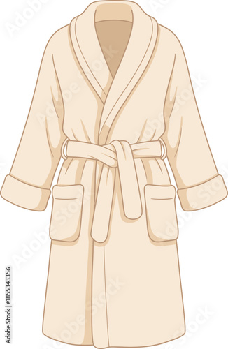 Soft cream colored bathrobe with a tie belt and pockets.