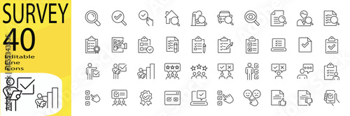 Survey icon set. Editable stroke.