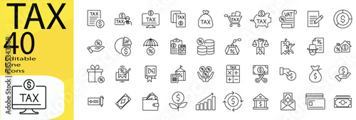 Tax icon set. Editable stroke.