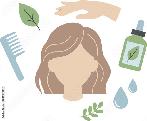 Natural Hair Care Routine with Organic Products Flat Vector Illustration.