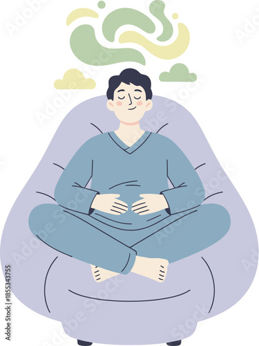 Man practicing mindfulness meditation while sitting on a beanbag chair.