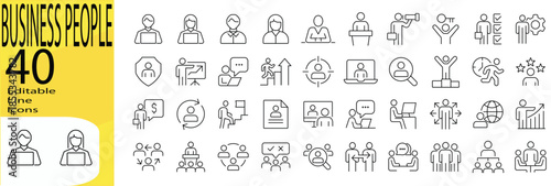Business People icon set. Editable stroke.