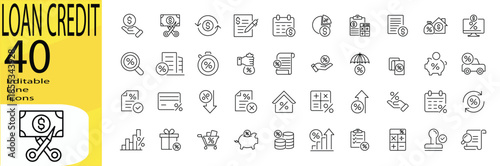 Loan Credit icon set. Editable stroke.