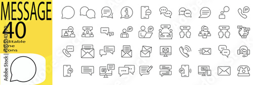 Message icon set. Editable stroke.