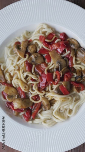 Close-Up of Mushroom Noodles