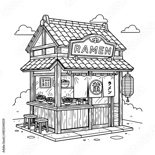 Traditional Japanese ramen shop exterior illustration