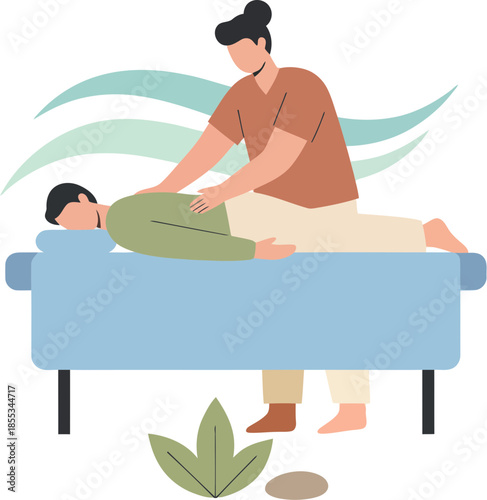 Professional therapist giving a relaxing back massage to a client on a table.