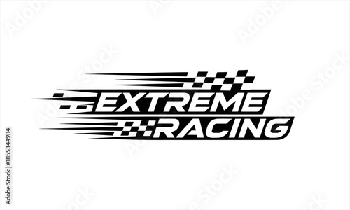 Dynamic Extreme Racing logo with speed lines and checkered flag.
