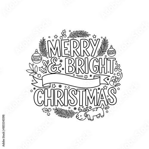 Merry and bright Christmas handdrawn lettering