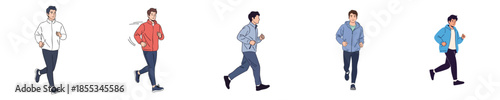 Running Man Flat Characters Showing Casual Motion And Everyday Jogging Poses