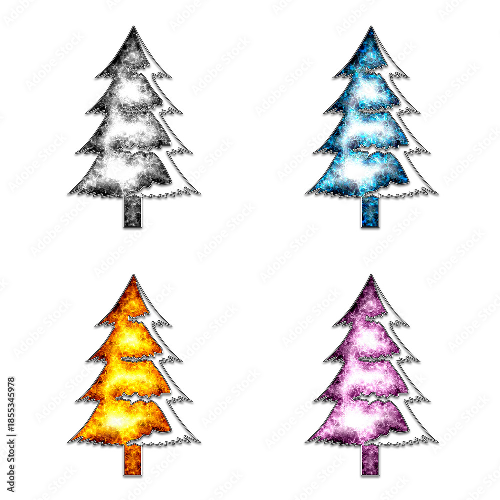 Obraz premium Glowing Abstract Christmas Tree Icons in Four Colors