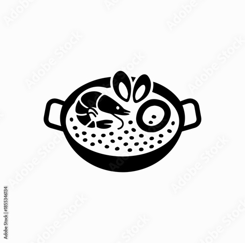 Spanish Paella Pan Icon with Rice and Seafood – Food Culture Vector