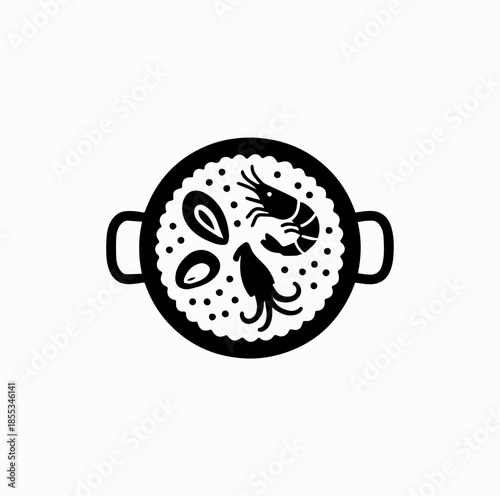 Spanish Paella Pan Icon with Rice and Seafood – Food Culture Vector