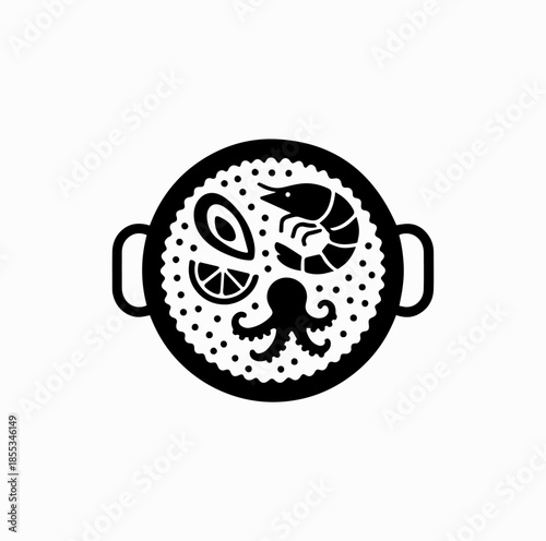 Spanish Paella Pan Icon with Rice and Seafood – Food Culture Vector