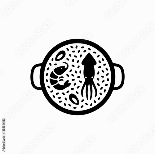 Spanish Paella Pan Icon with Rice and Seafood – Food Culture Vector