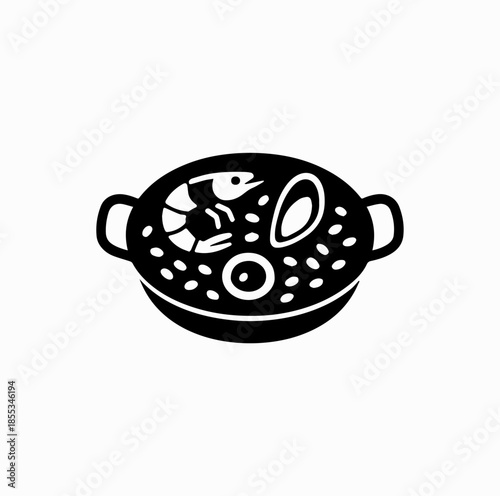 Spanish Paella Pan Icon with Rice and Seafood – Food Culture Vector