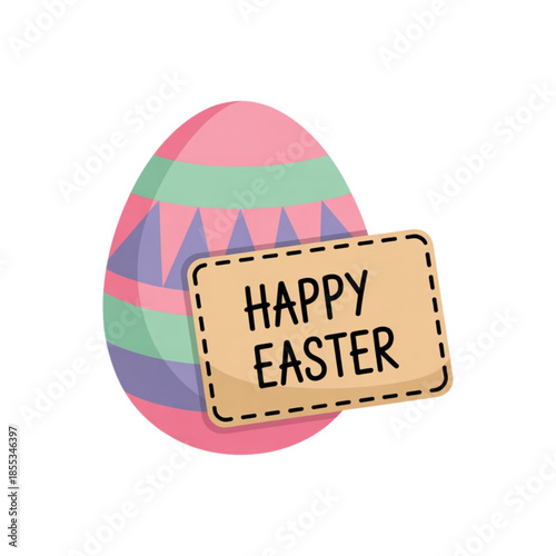 Happy easter egg with colorful stripes and greeting card Vector, illustration