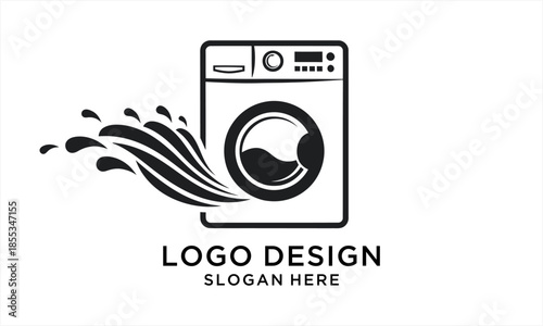 Washing Machine with Dynamic Water Splash Logo Design.