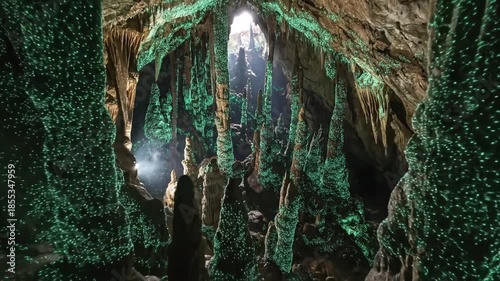 Mysterious Cave with Bioluminescent Glow Worms and Stalactites - Natural Wonder
