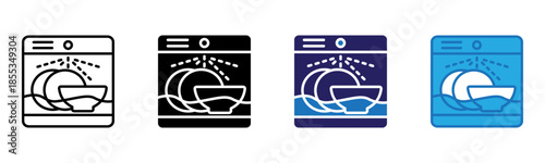 Dishwasher Icon Multi Style Vector Illustration