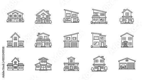 Collection of Simple House Icons in Various Architectural Styles.