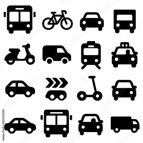 Transportation Silhouette Icons: A collection of meticulously crafted, iconic silhouettes representing diverse modes of transport. 