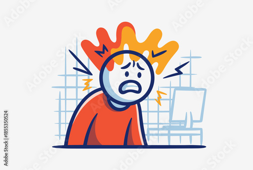 Stressed Person with Headache at Computer Desk, Feeling Overwhelmed