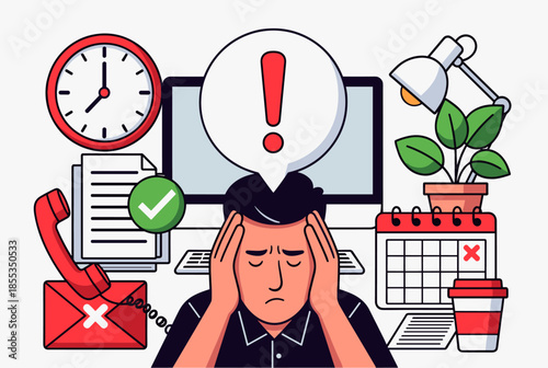 Stressed Man Facing Overwhelming Workload and Deadline Pressure