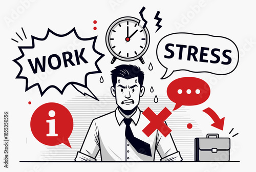 Stressed Businessman Overwhelmed by Work, Deadlines, and Information Pressure