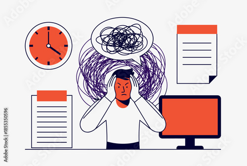 Stressed Person Overwhelmed by Work, Deadlines, and Information Overload