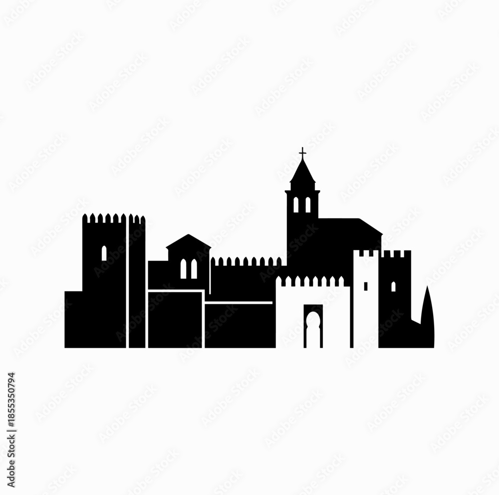 Fototapeta premium Alhambra Palace Silhouette – Moorish Granada Architecture Vector