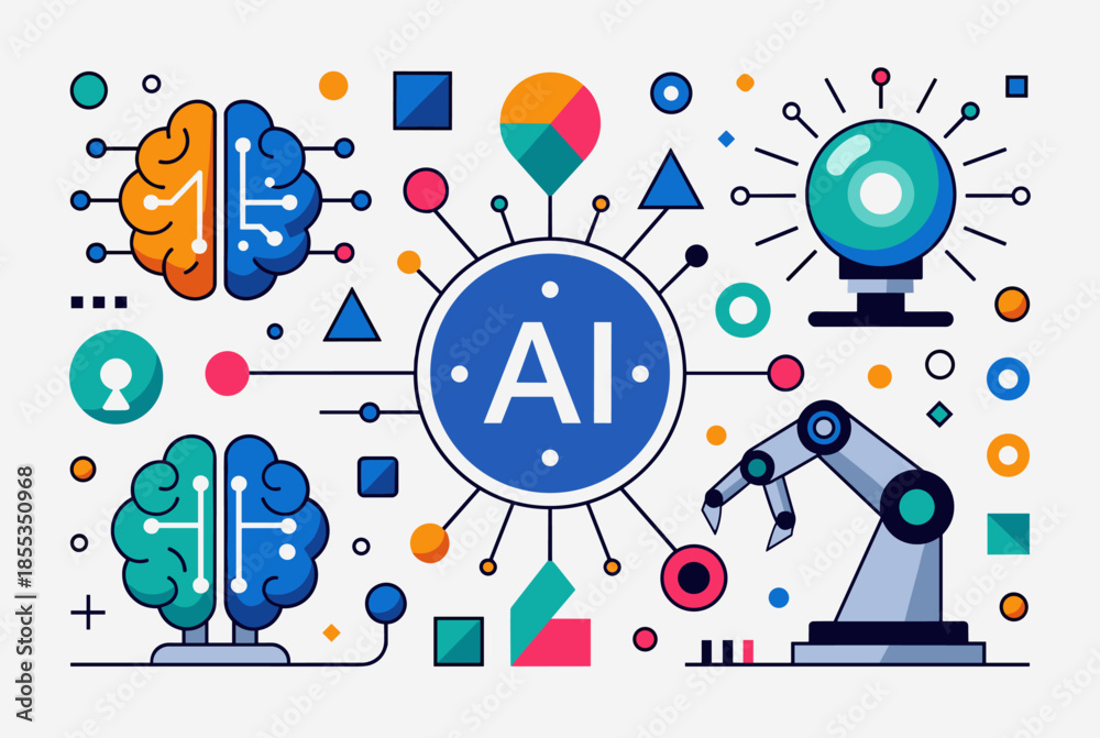 Obraz premium Artificial Intelligence ai Concept Illustration with Brains, Robotics, and Connected Elements