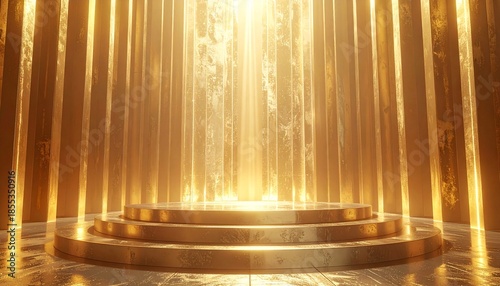 a stunning backdrop of golden rays coming from behind a staircase