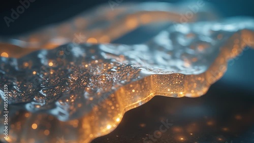 Shimmering Abstract Surface with Glowing Particles and Liquid Texture