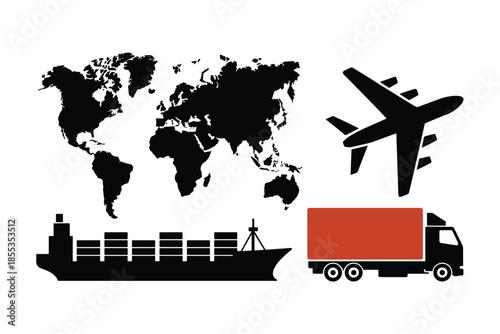 Global Logistics and Transportation Network Icons, global logistics concept