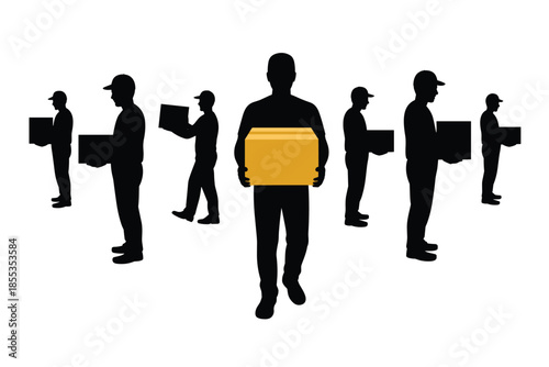 Delivery Team Carrying Packages, teamwork logistics concept