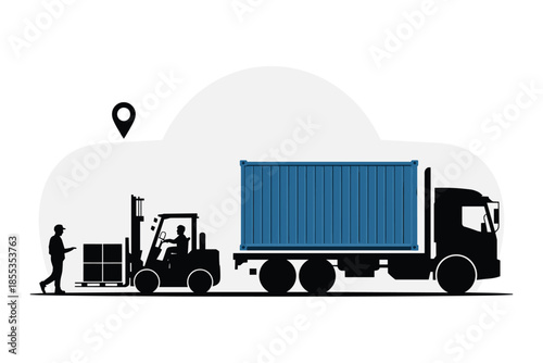 Logistics and Shipping Operations Forklift Loading Container Truck, warehouse logistics concept