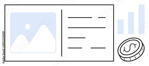 Finance dashboard. Finance icons including wallet, charts, and graphs for data tracking. Finance focus on growth analytics and budgeting for fintech, startups, and financial services