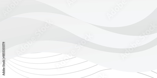 Minimalist abstract white and grey wave background. Modern clean flowing lines with smooth gradient and soft curves. Elegant futuristic design for business presentation, web banner, and backdrop