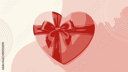 Red Heart Shaped Gift Box with Ribbon.