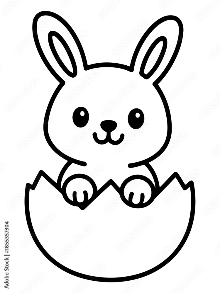 Obraz premium Springtime Surprise: A charming bunny peeks out from a cracked eggshell, capturing the essence of springtime and new beginnings. 