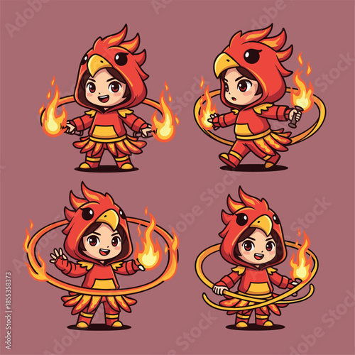 Cute Phoenix Character Set.