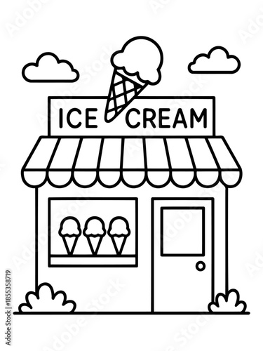 Ice Cream Shop Illustration: Capturing the essence of a charming ice cream shop, this illustration features a classic storefront with an inviting ambiance, a symbol of sweet treats and summer bliss.