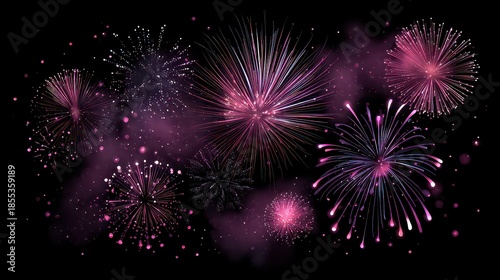 Vibrant Multicolored Fireworks Display Bursting Against a Dark Sky Celebratory Nighttime Atmosphere with Glittering Explosions and Smoke Trails Festive Event Background