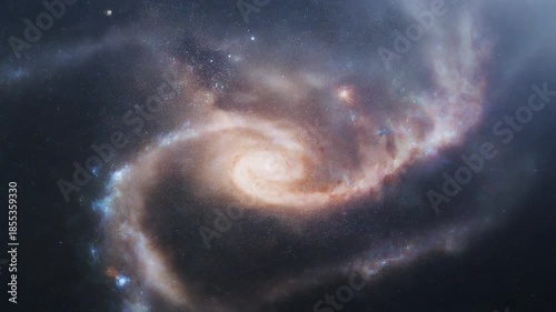 A spiral galaxy with a bright center and swirling arms viewed from space