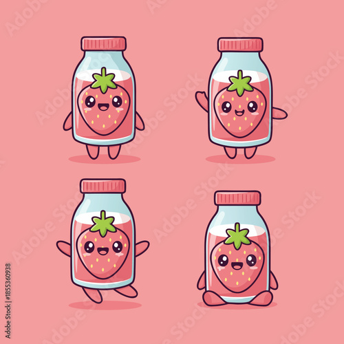Cute Strawberry Jam Jar Characters.