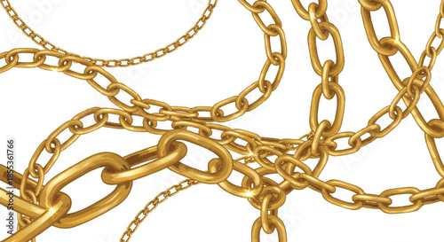 Elegant golden chains are depicted in a flat 2D vector illustration, featuring a luxurious metallic shine and isolated on a clean white background, suggesting wealth and connection.