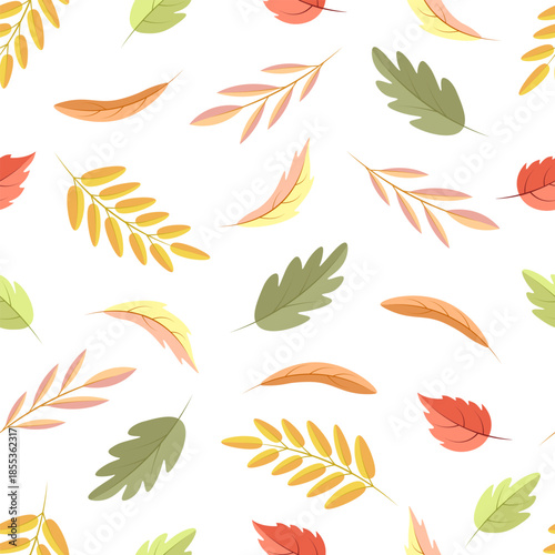 leaf fall seamless pattern. Vector Illustration for printing, backgrounds, covers and packaging. Image can be used for greeting cards, posters, stickers and textile. Isolated on white background.