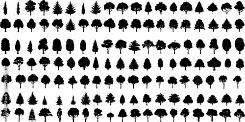 A collection of various tree silhouettes arranged in a grid pattern