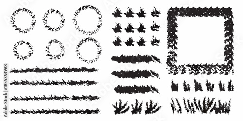 Rough sketch elements circles lines rectangles and abstract shapes in black